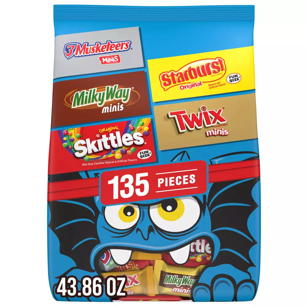 Milky Way, Starburst, Skittles & Twix Assorted Fun Size Trick or Treat Halloween Candy