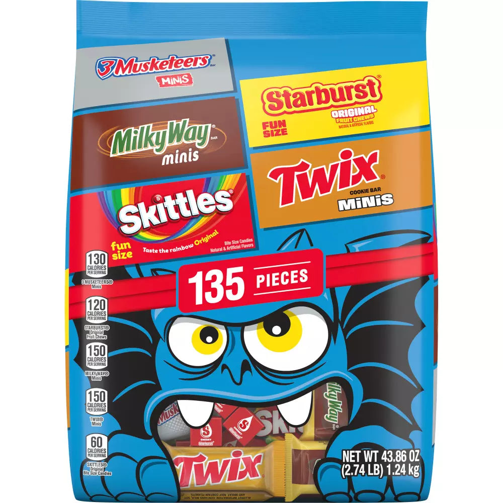 Milky Way, Starburst, Skittles & Twix Assorted Fun Size Trick or Treat Halloween Candy
