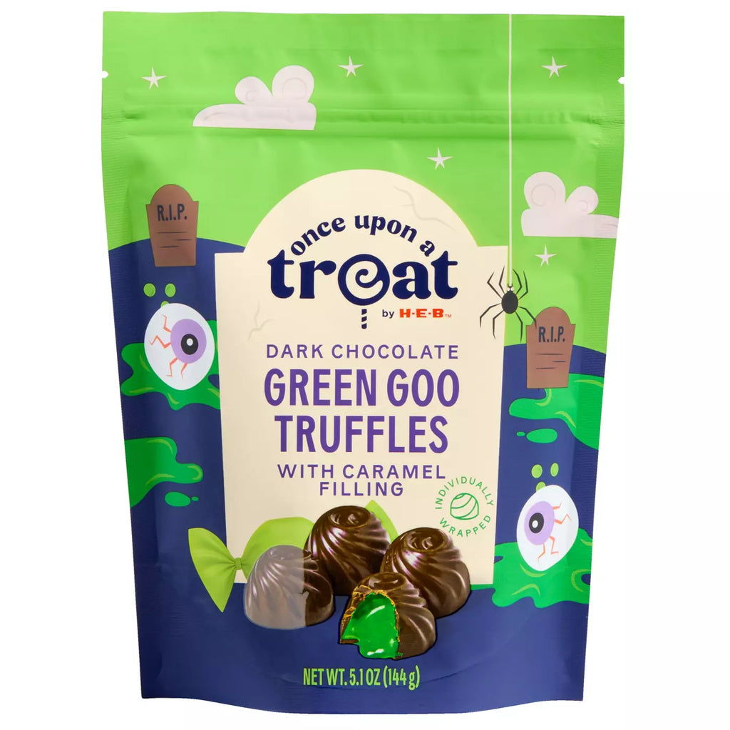 Dark Chocolate Green Ghoul Truffles with Caramel Filling