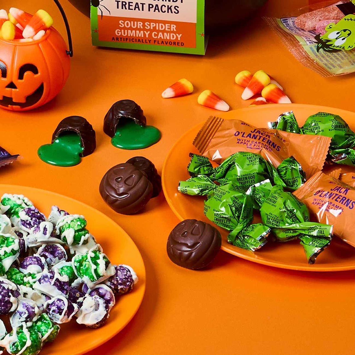 Dark Chocolate Green Ghoul Truffles with Caramel Filling